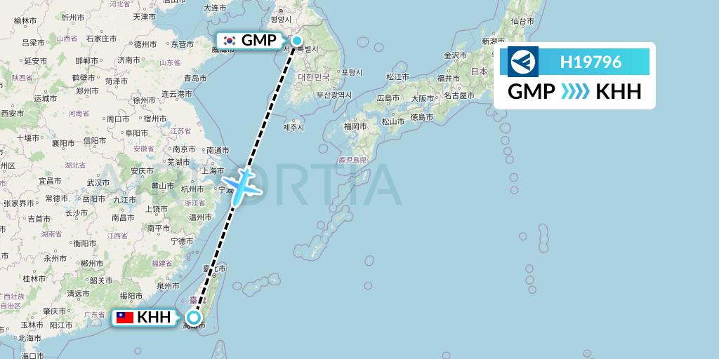 H19796 Hahn Air Systems Flight Map: Seoul to Kaohsiung