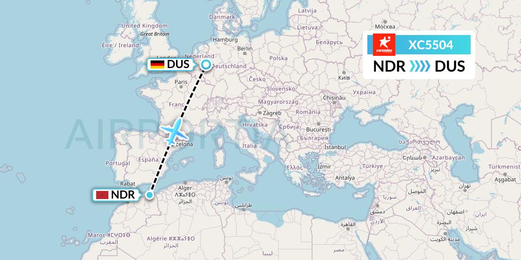 XC5504 Corendon Airlines Flight Map: Nador to Dusseldorf