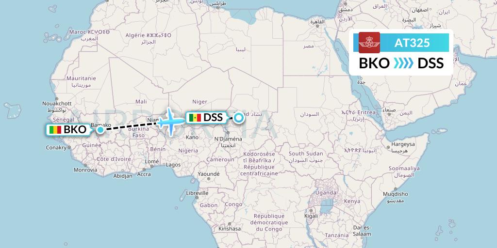 AT325 Royal Air Maroc Flight Map: Bamako to Dakar