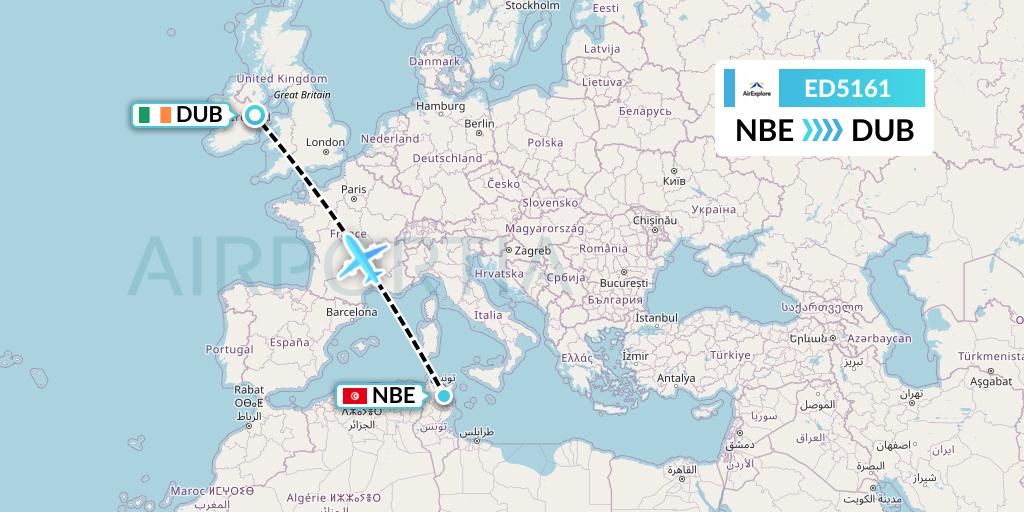 ED5161 AirExplore Flight Map: Enfidha to Dublin