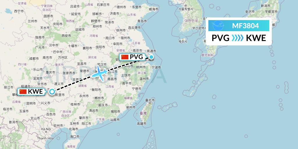 MF3804 Xiamen Airlines Flight Map: Shanghai to Guiyang