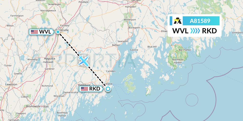 A81589 Aerolink Uganda Flight Map: Waterville to Rockland