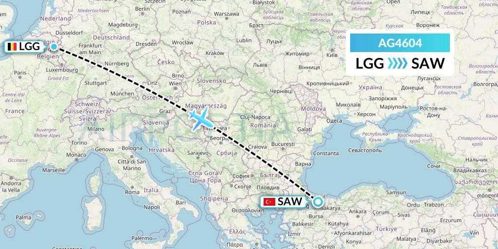 AG4604 Aruba Airlines Flight Map: Liege to Istanbul