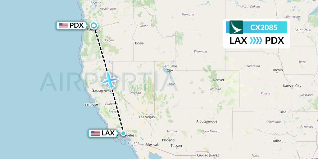 CX2085 Cathay Pacific Flight Map: Los Angeles to Portland