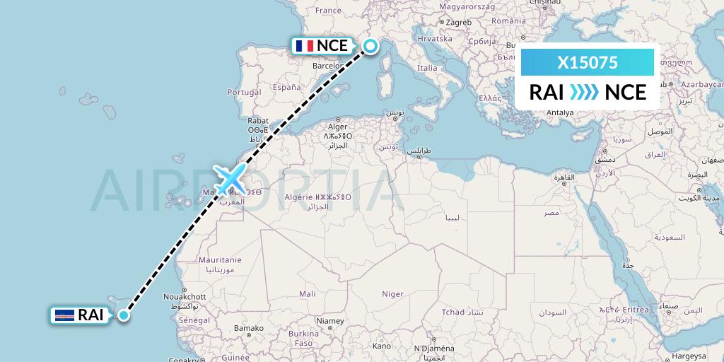 X15075 Nik Airways Flight Map: Praia to Nice