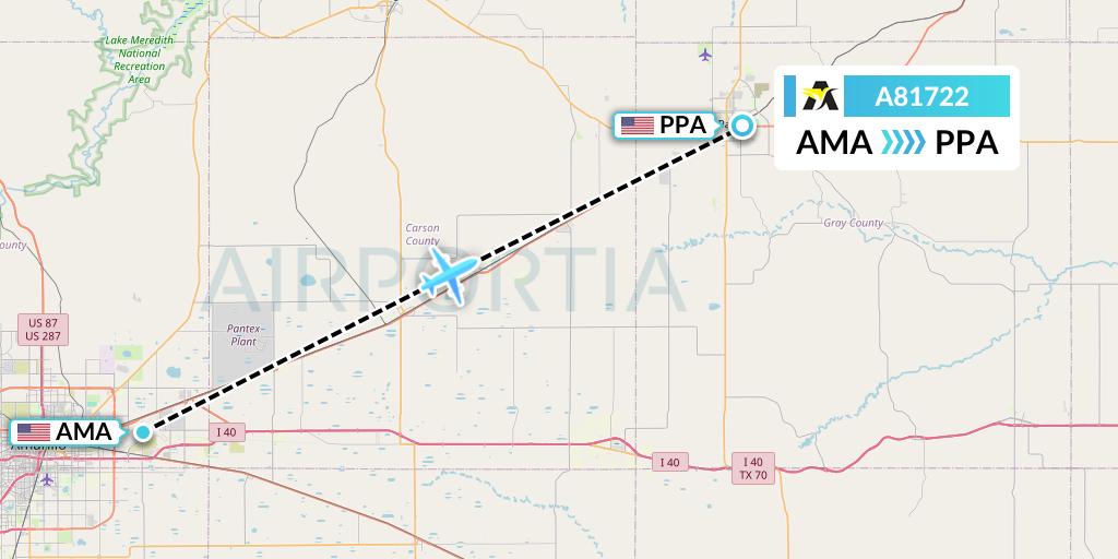 A81722 Aerolink Uganda Flight Map: Amarillo to Pampa