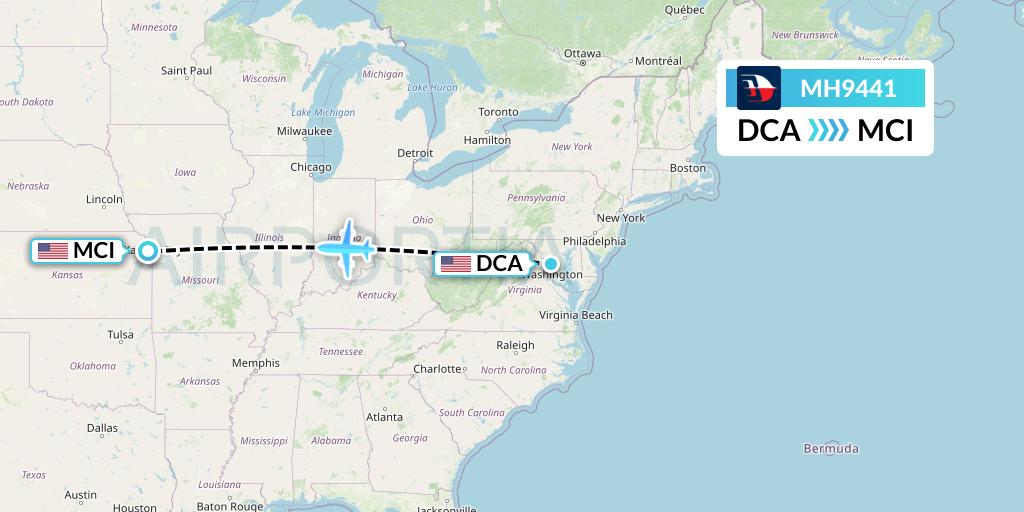 MH9441 Malaysia Airlines Flight Map: Washington to Kansas City