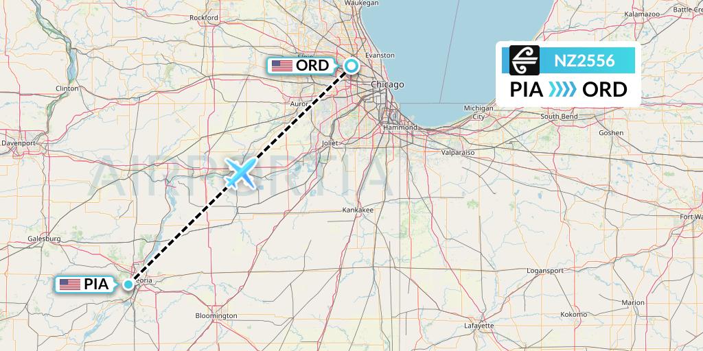 NZ2556 Air New Zealand Flight Map: Peoria to Chicago