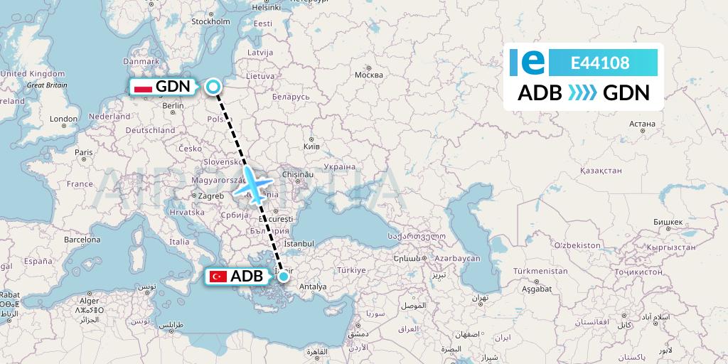 E44108 Estelar Latinoamerica C.A. Flight Map: Izmir to Gdansk