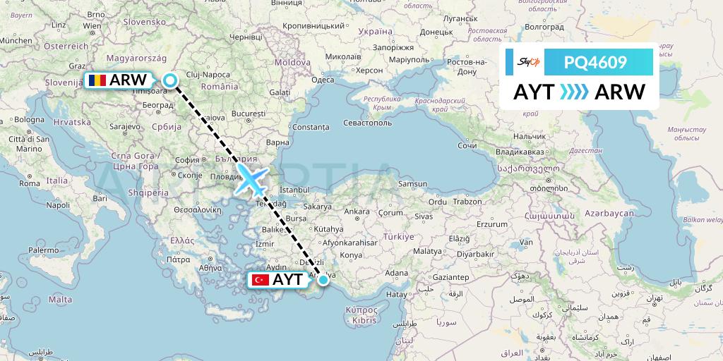 PQ4609 SkyUp Airlines Flight Map: Antalya to Arad