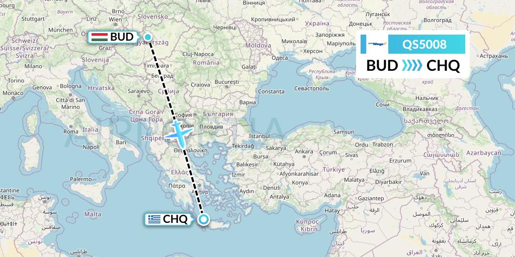 QS5008 Smartwings Flight Map: Budapest to Chania