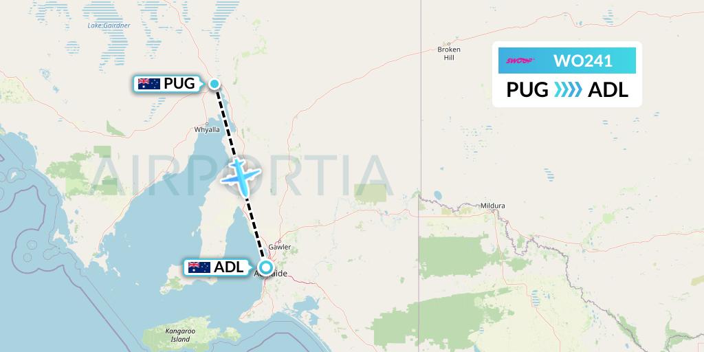 WO241 Swoop Flight Map: Port Augusta to Adelaide