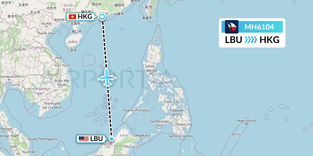 MH6104 Malaysia Airlines Flight Map: Labuan to Hong Kong
