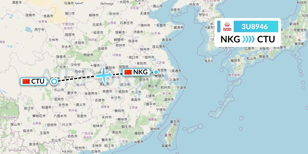 3U8946 Sichuan Airlines Flight Map: Nanjing to Chengdu