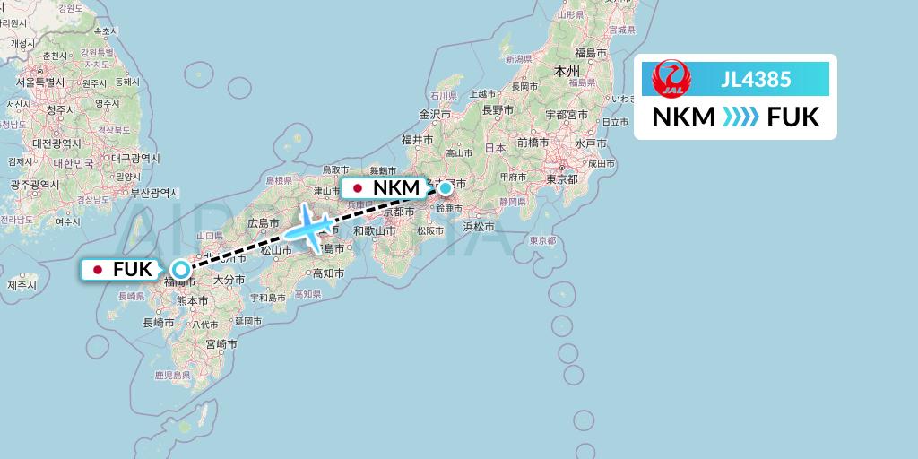 JL4385 Japan Airlines Flight Map: Nagoya to Fukuoka
