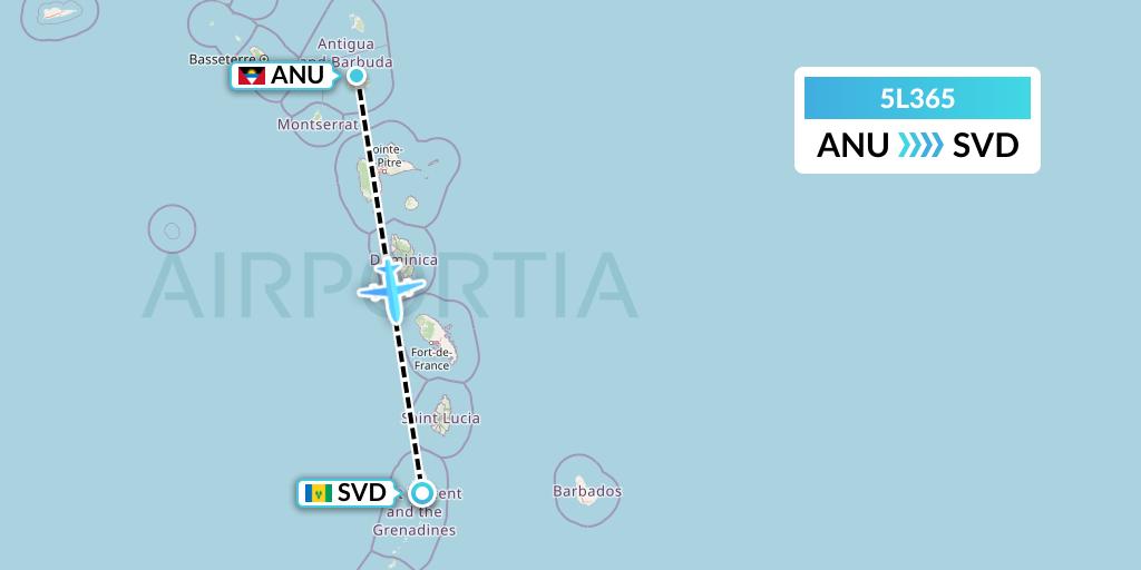 5L365 Fly Salone Airlines Limited Flight Map: Antigua to Kingstown