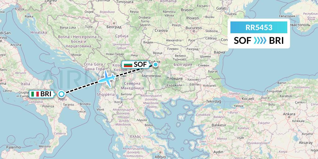 RR5453 Royal Air Force Flight Map: Sofia to Bari