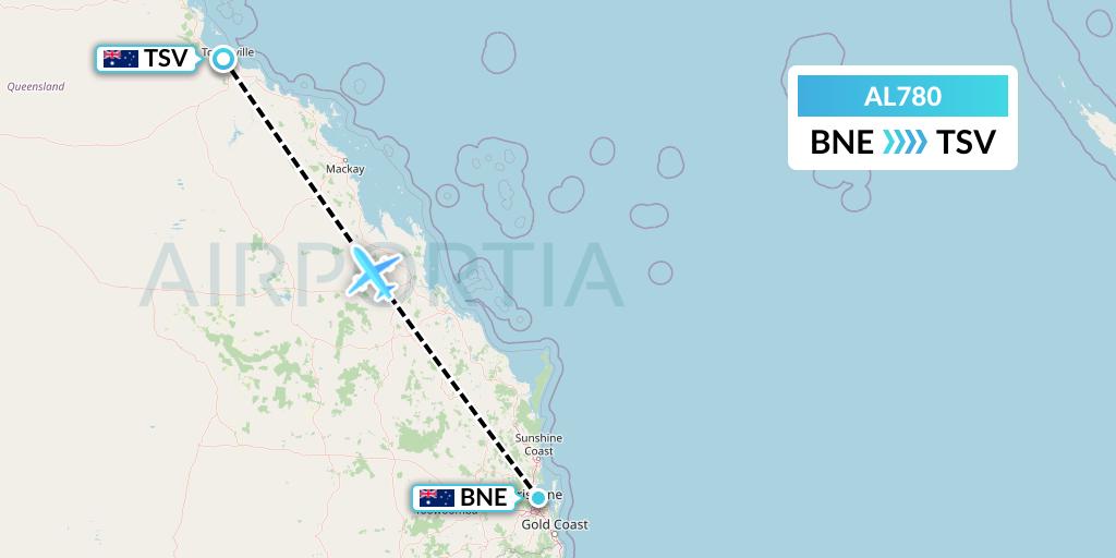 AL780 Air Leisure Flight Map: Brisbane to Townsville