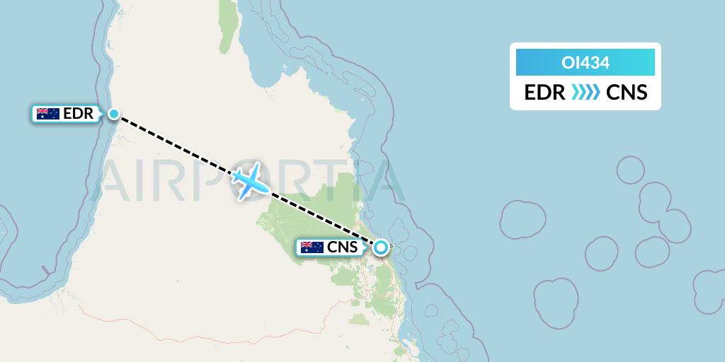 OI434 Hinterland Aviation Flight Map: Australia to Cairns