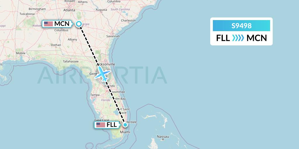 S9498 Flybig Flight Map: Fort Lauderdale to Macon