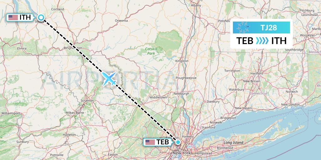TJ28 Tradewind Aviation Flight Map: Teterboro to Ithaca