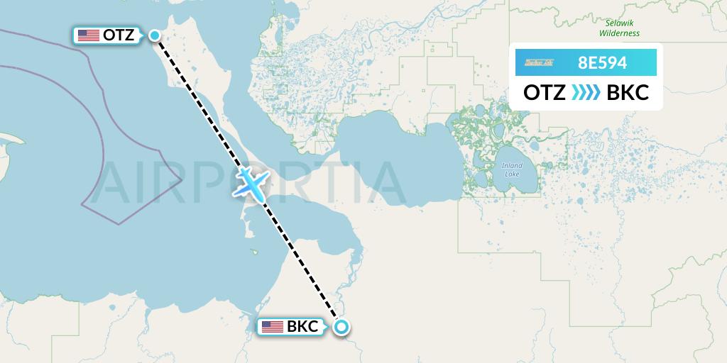 8E594 Bering Air Flight Map: Kotzebue to Buckland
