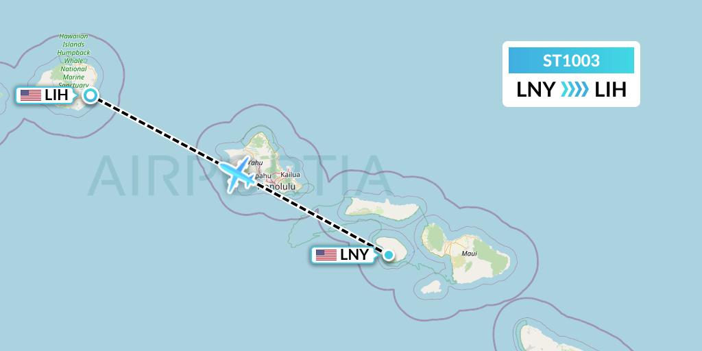 ST1003 Air Thanlwin Flight Map: Lanai to Lihue