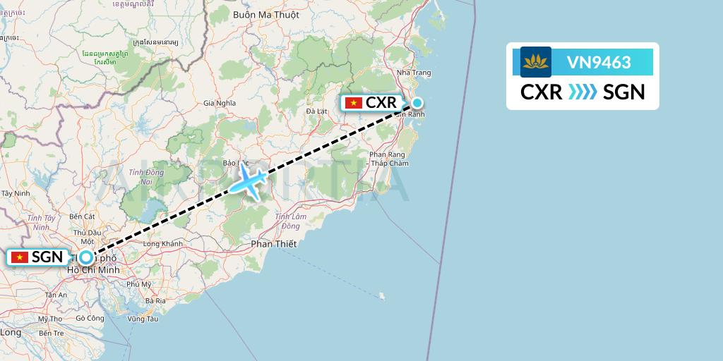 VN9463 Vietnam Airlines Flight Map: Nha Trang to Ho Chi Minh City