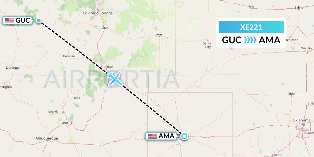 XE221 Jsx Flight Map: Gunnison to Amarillo