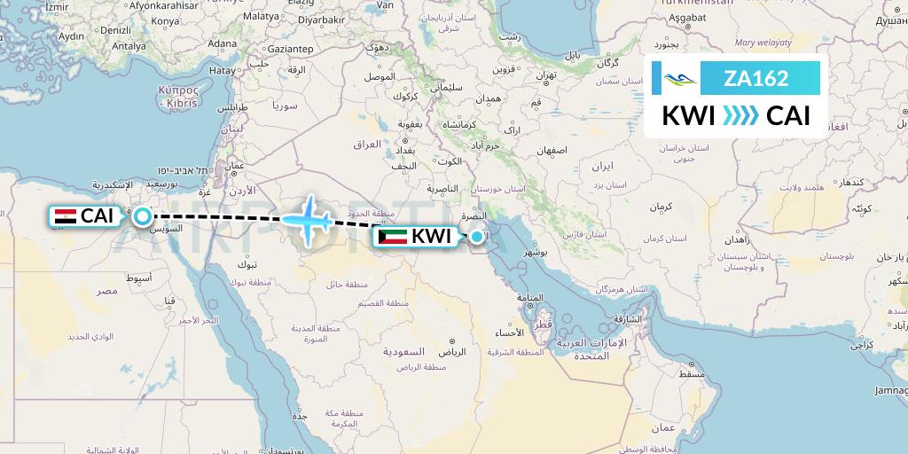 ZA162 Sky Angkor Airlines Flight Map: Kuwait City to Cairo