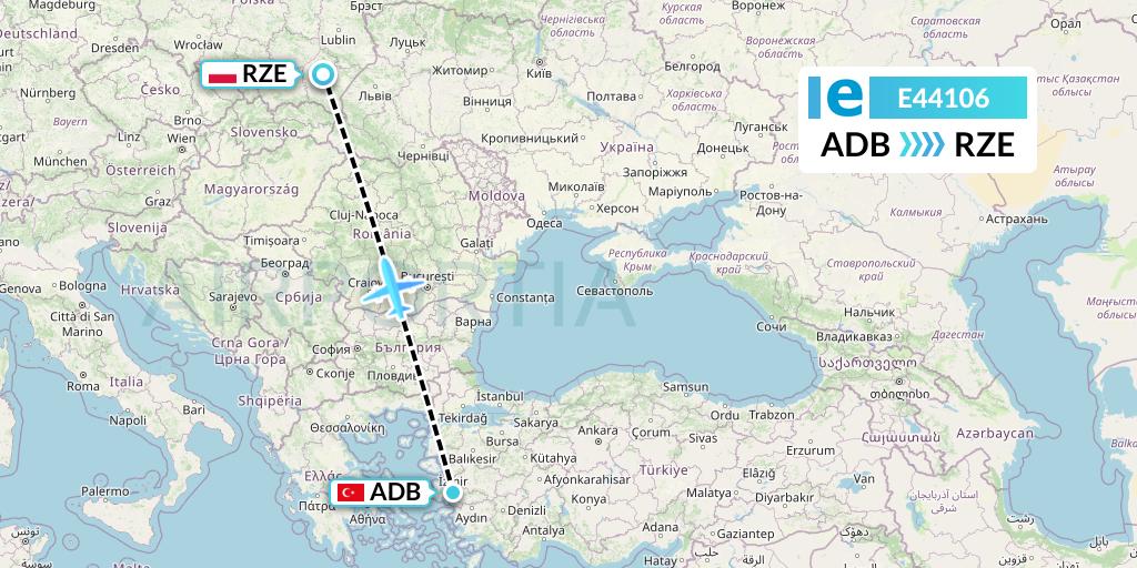 E44106 Estelar Latinoamerica C.A. Flight Map: Izmir to Rzeszow