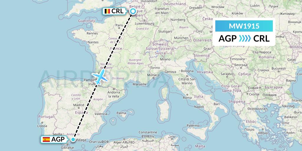 MW1915 Mokulele Flight Service Flight Map: Malaga to Brussels