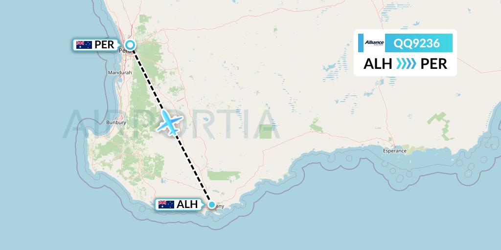 QQ9236 Alliance Airlines Flight Map: Albany to Perth