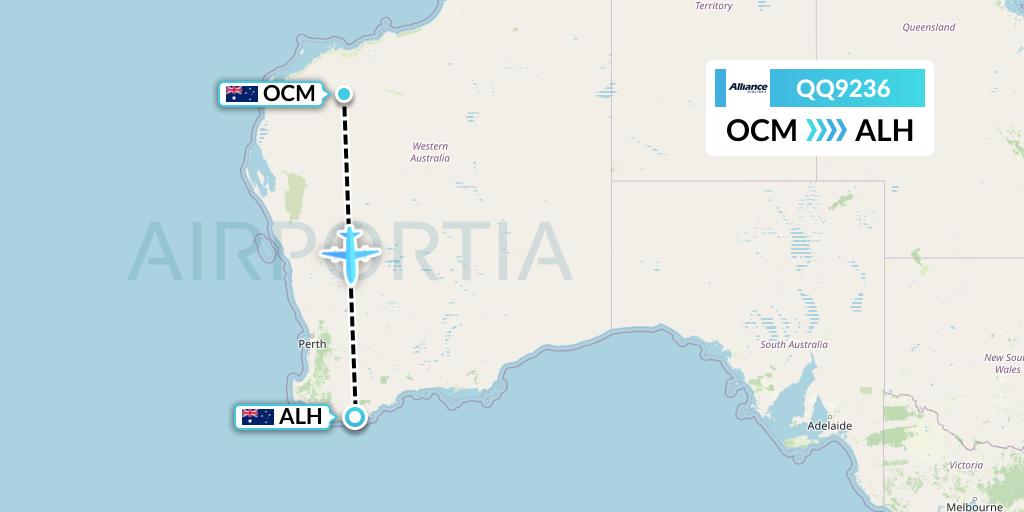QQ9236 Alliance Airlines Flight Map: Boolgeeda to Albany