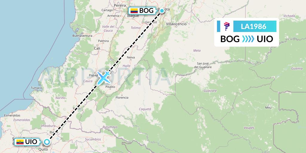 LA1986 LAN Airlines Flight Map: Bogota to Quito