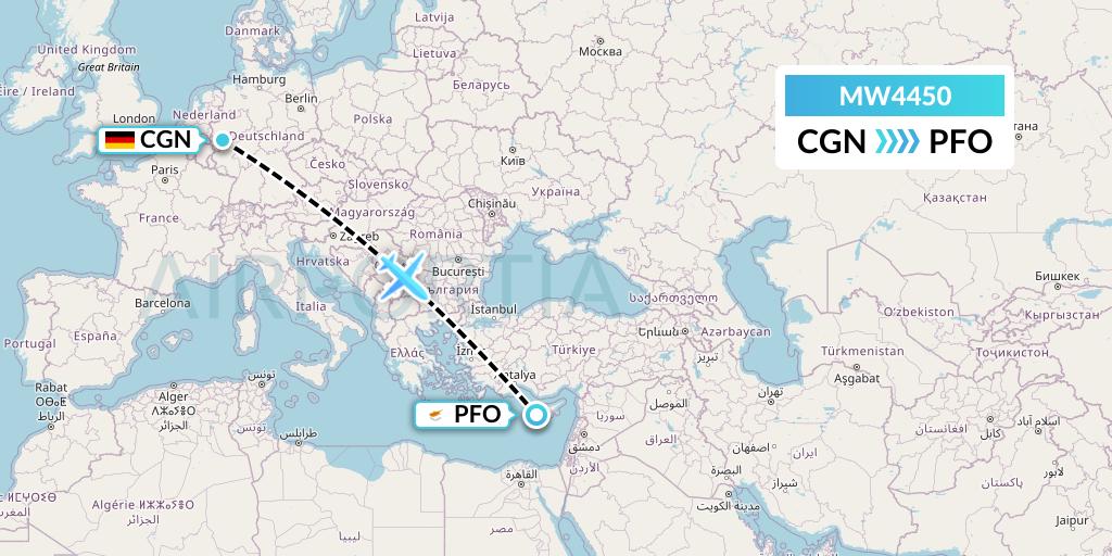 MW4450 Mokulele Flight Service Flight Map: Cologne to Pafos