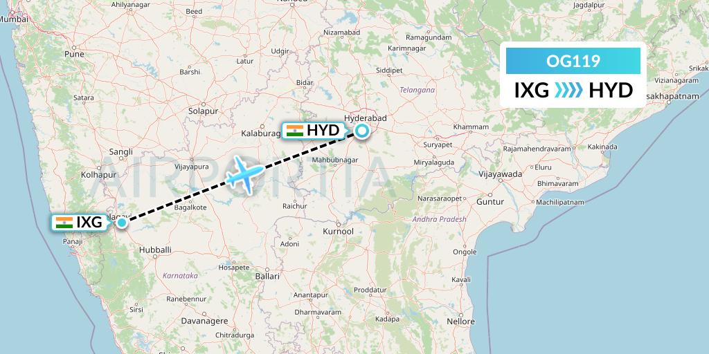 OG119 Fly Play Flight Map: Belgaum to Hyderabad