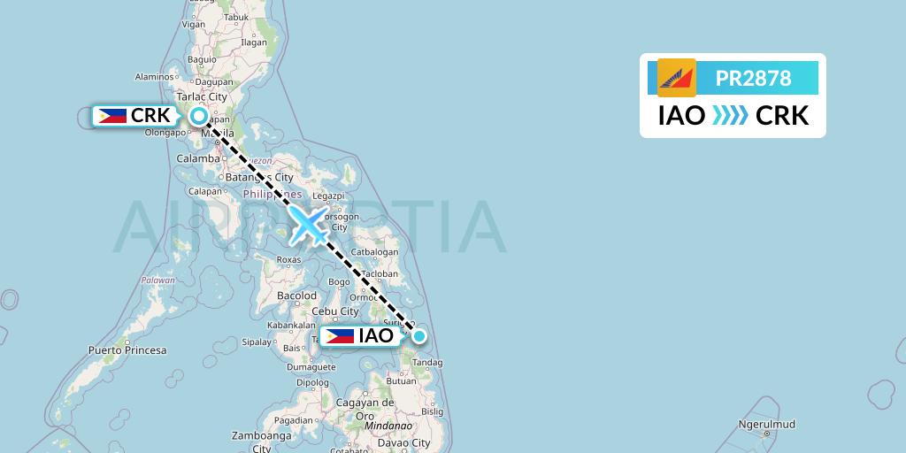 PR2878 Philippine Airlines Flight Map: Del Carmen to Angeles City