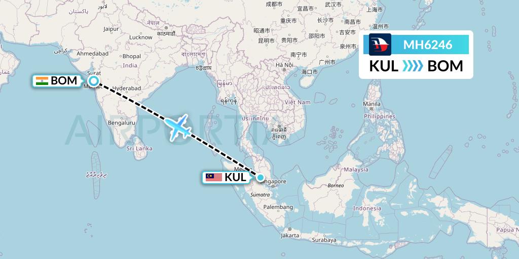 MH6246 Malaysia Airlines Flight Map: Kuala Lumpur to Mumbai