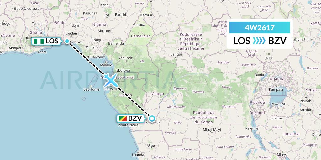 4W2617 Warbelows Air Ventures Flight Map: Lagos to Brazzaville