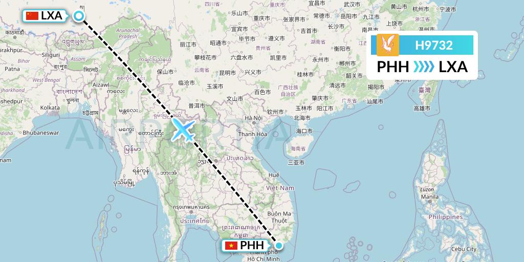 H9732 Himalaya Airlines Flight Map: Phan Thiet to Lhasa