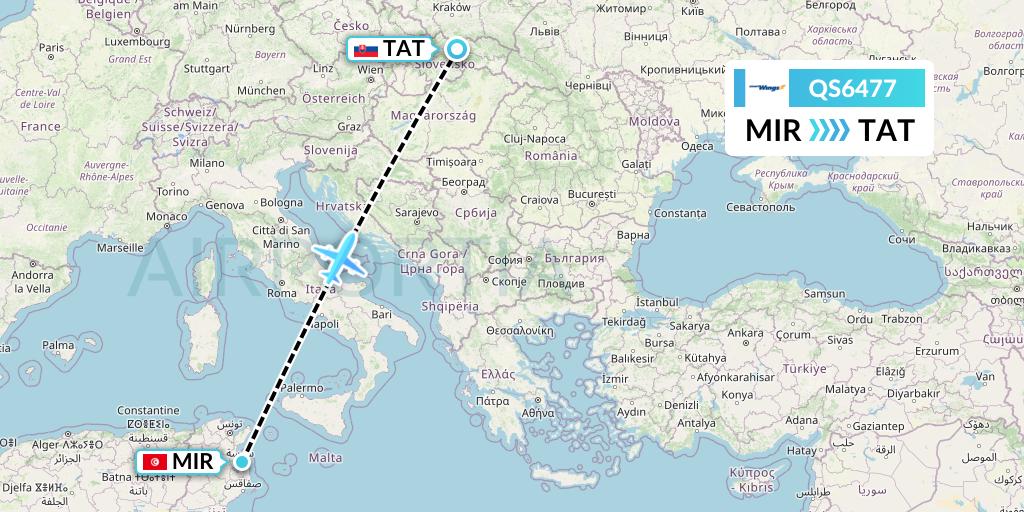 QS6477 Smartwings Flight Map: Monastir to Poprad