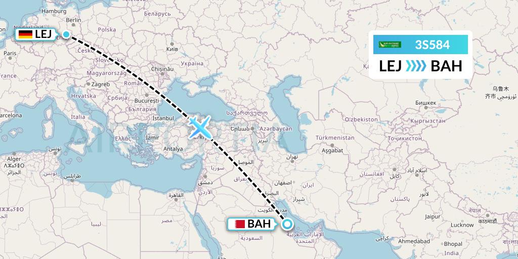 3S584 Air Antilles Express Flight Map: Leipzig to Bahrain