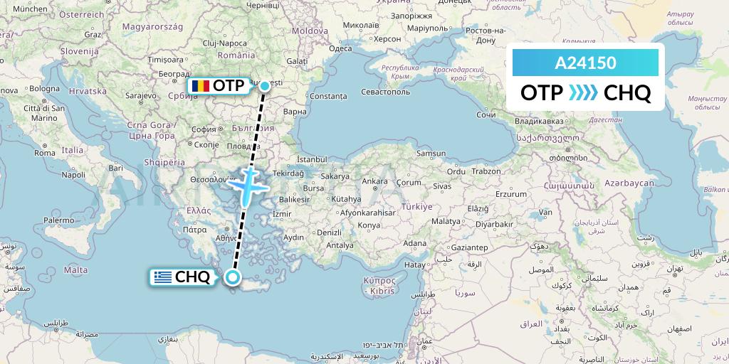 A24150 Anima Wings Aviation Flight Map: Bucharest to Chania