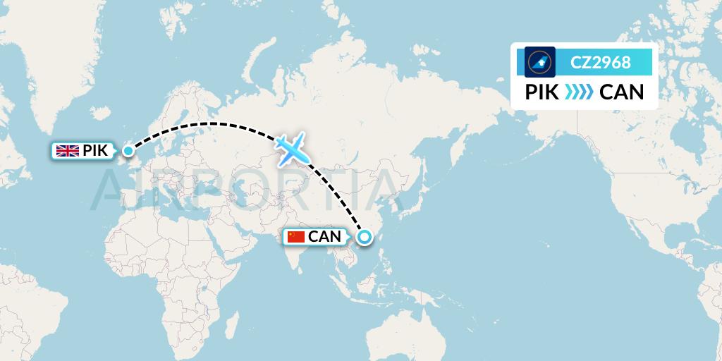 CZ2968 China Southern Airlines Flight Map: Prestwick to Guangzhou