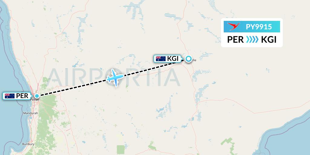 PY9915 Surinam Airways Flight Map: Perth to Kalgoorlie