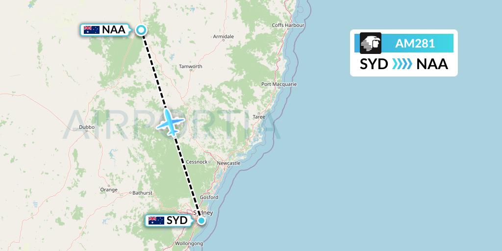 AM281 Aeromexico Flight Map: Sydney to Narrabri