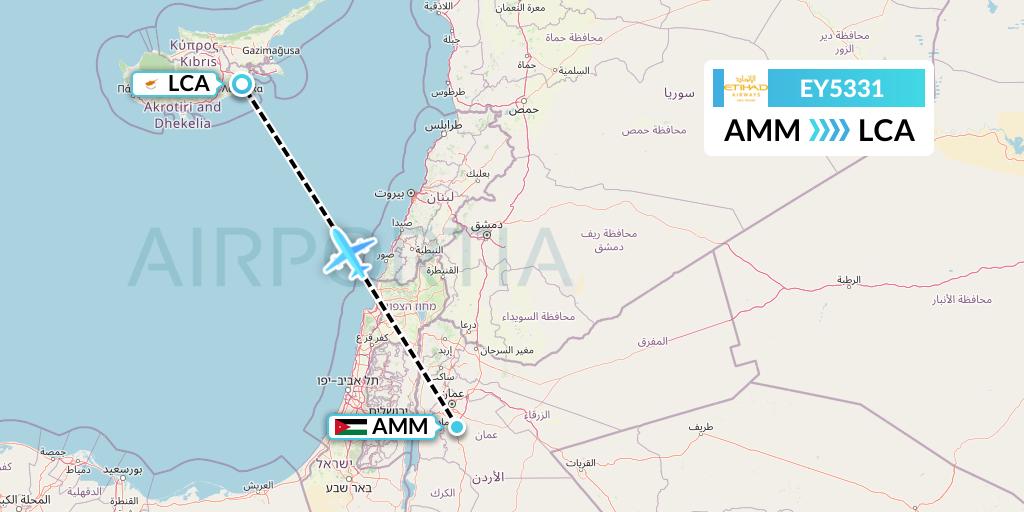 EY5331 Etihad Airways Flight Map: Amman to Larnaca