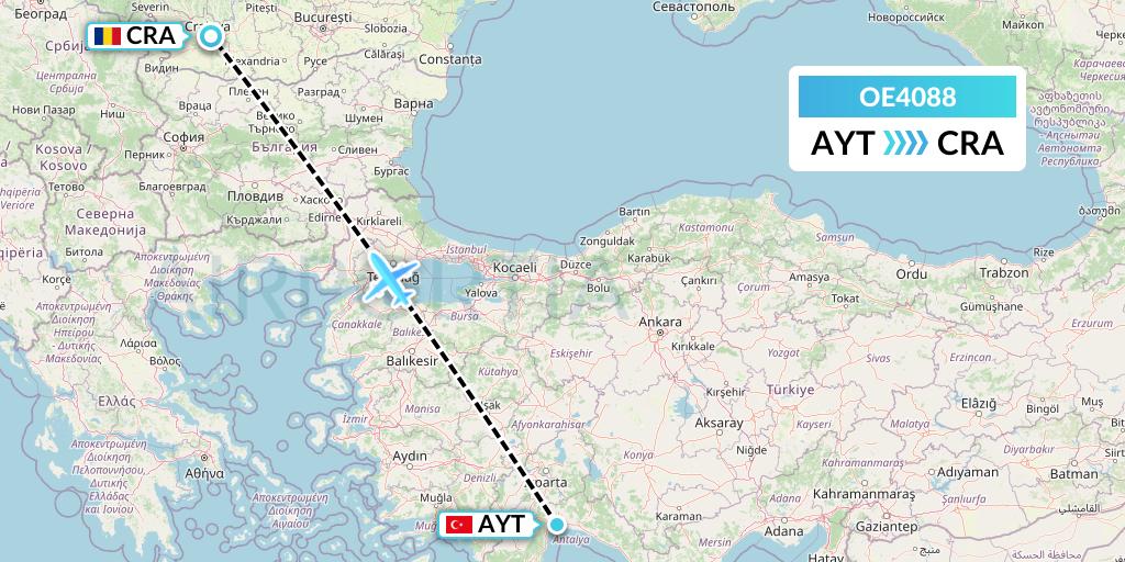 OE4088 Cairo Aviation Flight Map: Antalya to Craiova