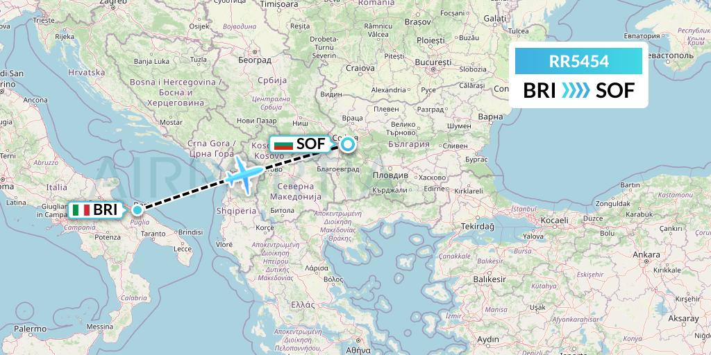 RR5454 Royal Air Force Flight Map: Bari to Sofia